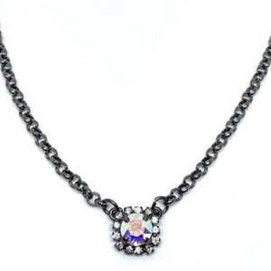 Necklace pendant halo crystal iridescent ab gems swarovski hematite